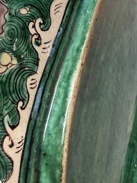 A Chinese verte biscuit oval dish, 19/20th C.