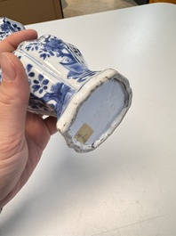A Chinese blue and white vase with handles and a bowl, Kangxi mark, Kangxi and later