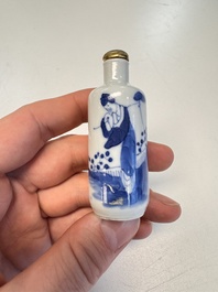 Four Chinese blue and white snuff bottles, 19th C.