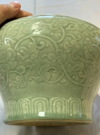 A Chinese celadon-glazed 'Flower Scroll' jar, Qianlong