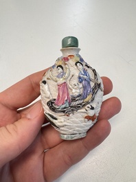 Six Chinese famille rose, enamelled copper and inside-painted glass snuff bottles, various signatures, Qianlong mark, 19/20th C.