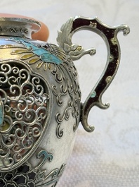 A Japanese enamelled reticulated silver 'koro' censer, Meiji, 19th C.