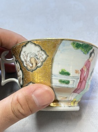 A Chinese Canton famille rose 'Rockefeller Pattern' cup and saucer, 19th C.