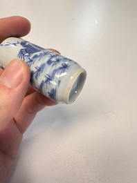 Four Chinese blue and white snuff bottles, 19th C.