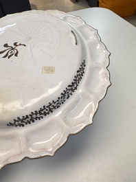 A Chinese Canton enamel flower-shaped 'Three Star Gods' plate, Qianlong