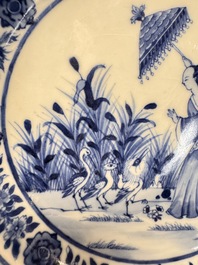 A Chinese blue and white 'La Dame au Parasol' plate after Cornelis Pronk, Qianlong