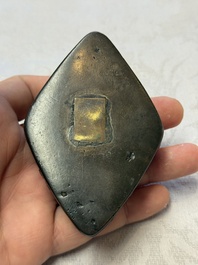 A Chinese openworked double-walled lozenge-shaped bronze water dropper, Ming