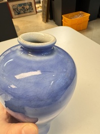 A Chinese claire-de-lune 'Meiping' vase, Zhu Junfu Zao 朱君甫造 mark, 19/20th C.