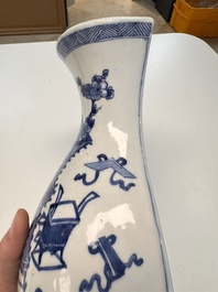 A Chinese blue and white 'Antiquities' wall vase, Kangxi