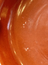 A pair of Chinese coral-red-glazed plates, Qianlong