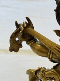 A fine Sino-Tibetan gilt-bronze figure of Mahakala, 18th C.