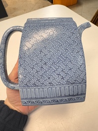 A Chinese blue-enamelled Yixing stoneware teapot, Jinxi Epu 荊溪萼圃監製 mark, 18/19th C.