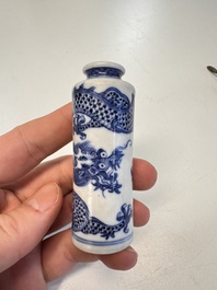 A fine Chinese blue and white 'Dragon' snuff bottle, 19th C.