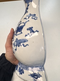 A Chinese blue and white 'Antiquities' wall vase, Kangxi