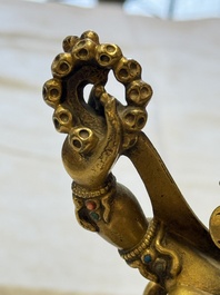 A fine Sino-Tibetan gilt-bronze figure of Mahakala, 18th C.
