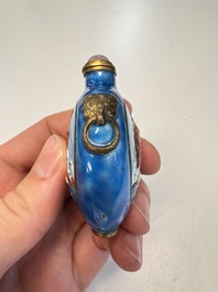 Six Chinese famille rose, enamelled copper and inside-painted glass snuff bottles, various signatures, Qianlong mark, 19/20th C.