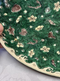A Chinese verte biscuit oval dish, 19/20th C.