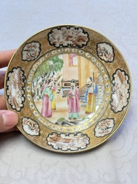 A Chinese Canton famille rose 'Rockefeller Pattern' cup and saucer, 19th C.