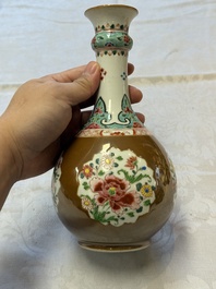 A Chinese famille rose capucine-ground vase with floral design, Yongzheng/Qianlong