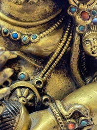 A fine Sino-Tibetan gilt-bronze figure of Mahakala, 18th C.