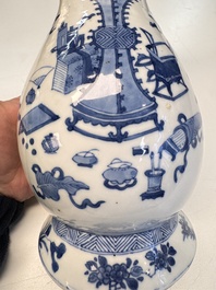 A Chinese blue and white 'Antiquities' wall vase, Kangxi