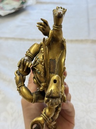 A fine Sino-Tibetan gilt-bronze figure of Mahakala, 18th C.