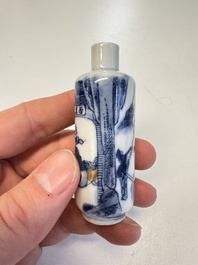 Three Chinese blue, white and copper-red snuff bottles with narrative design, 19th C.