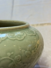 A Chinese celadon-glazed 'Flower Scroll' jar, Qianlong