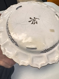A Chinese Canton enamel flower-shaped 'Three Star Gods' plate, Qianlong
