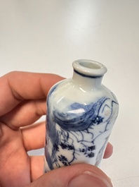 Three Chinese blue, white and copper-red snuff bottles with narrative design, 19th C.