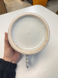 A Chinese blue and white 'Floral' chamber pot, Transitional period