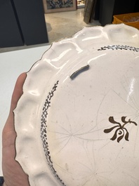 A Chinese Canton enamel flower-shaped 'Three Star Gods' plate, Qianlong