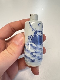 Four Chinese blue and white snuff bottles, 19th C.