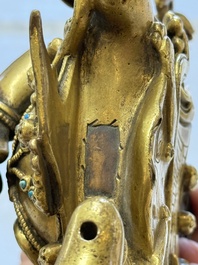 A fine Sino-Tibetan gilt-bronze figure of Mahakala, 18th C.