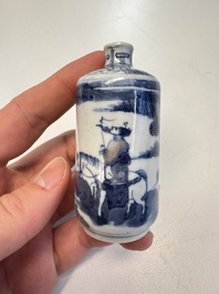 A fine Chinese blue, white and copper-red 'Tong Zi Zhi Lu 童子指路' snuff bottle, Yongzheng mark, 19th C.