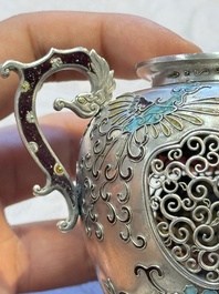 A Japanese enamelled reticulated silver 'koro' censer, Meiji, 19th C.
