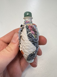Six Chinese famille rose, enamelled copper and inside-painted glass snuff bottles, various signatures, Qianlong mark, 19/20th C.