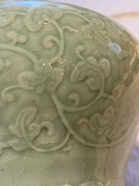 A Chinese celadon-glazed 'Flower Scroll' jar, Qianlong