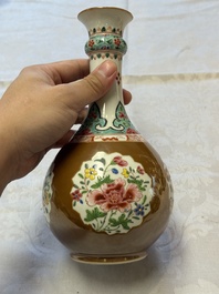 A Chinese famille rose capucine-ground vase with floral design, Yongzheng/Qianlong