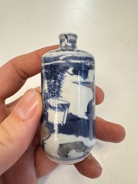 A fine Chinese blue, white and copper-red 'Tong Zi Zhi Lu 童子指路' snuff bottle, Yongzheng mark, 19th C.