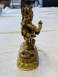 A fine Sino-Tibetan gilt-bronze figure of Mahakala, 18th C.