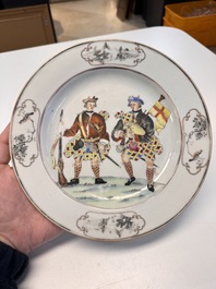 A very rare Chinese export 'Scotsmen' plate, Qianlong, ca. 1745
