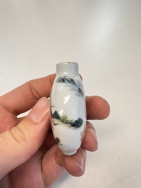 Two Chinese famille rose '18 Luohan' snuff bottles, Qianlong and Daoguang marks, 19th C.