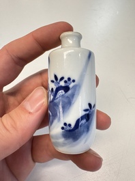 Four Chinese blue and white snuff bottles, 19th C.
