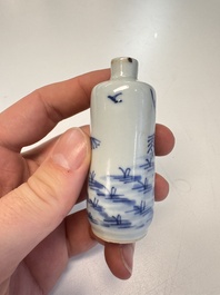 Four Chinese blue and white snuff bottles, 19th C.