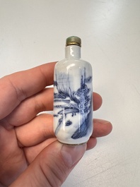 Four Chinese blue and white snuff bottles, 19th C.