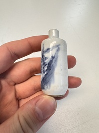 Four Chinese blue and white snuff bottles, 19th C.