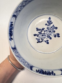A Chinese blue and white vase with handles and a bowl, Kangxi mark, Kangxi and later