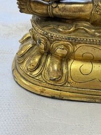 A fine Sino-Tibetan gilt-bronze figure of Mahakala, 18th C.