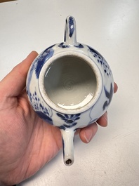A Chinese blue and white covered tea caddy and a covered teapot with ducks, Kangxi